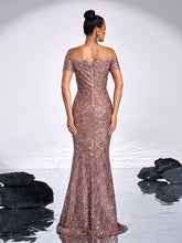 Ruffle Neck Black Sequin Evening Dress